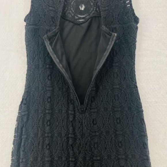 Black Lace Bodycon Sheath Dress Small Sleeveless Lined Keyhole Back As You Wish - Picture 3 of 11